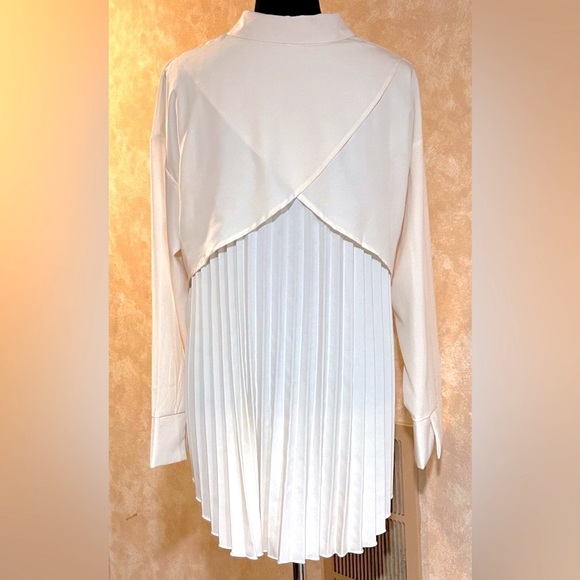 🎁 Unique! 🥀 Long Sleeve Solid Color Button Front Pleated Back Chic Blouse - Picture 7 of 8